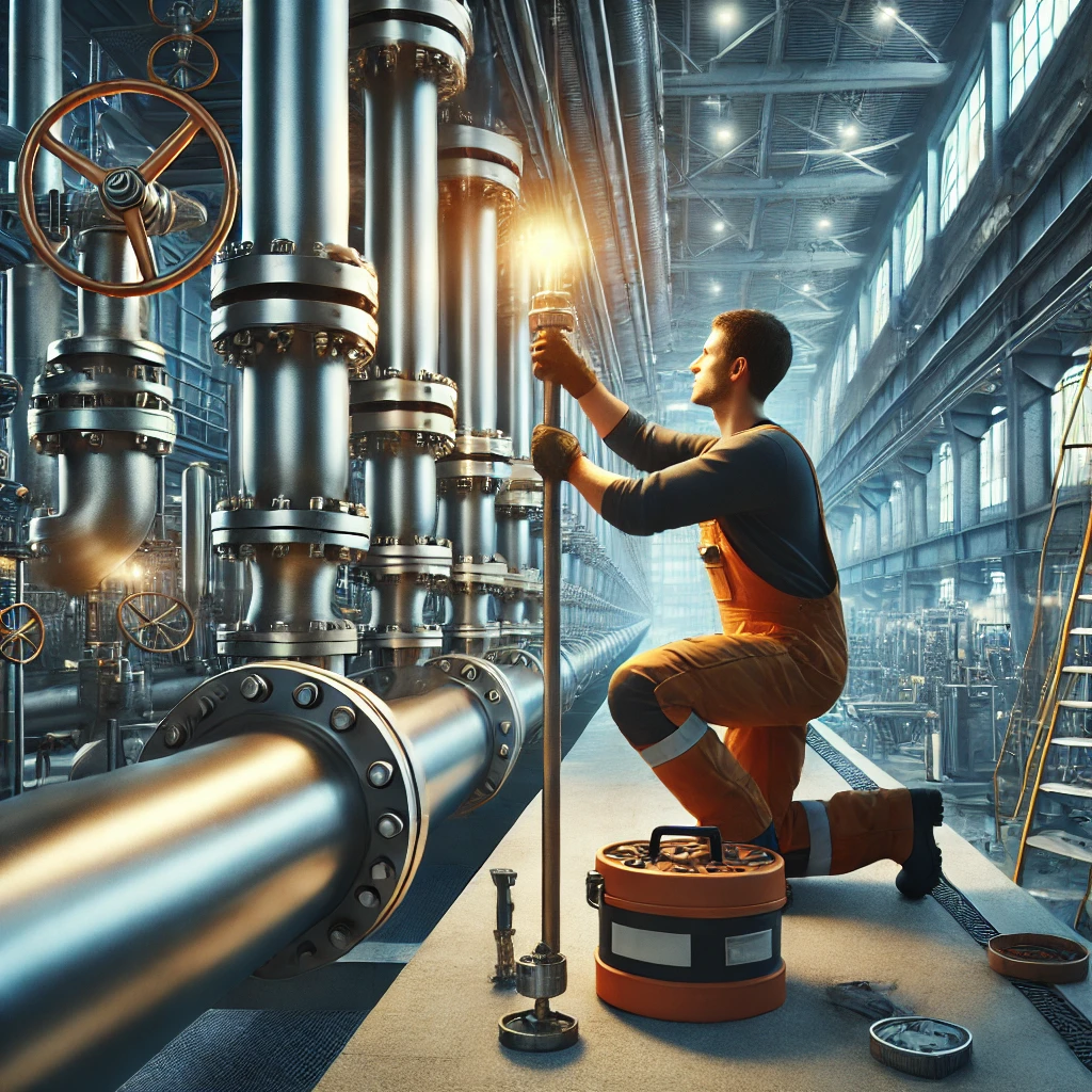 Professional pipefitter installing and connecting industrial pipes in a commercial facility in Haverhill Suffolk